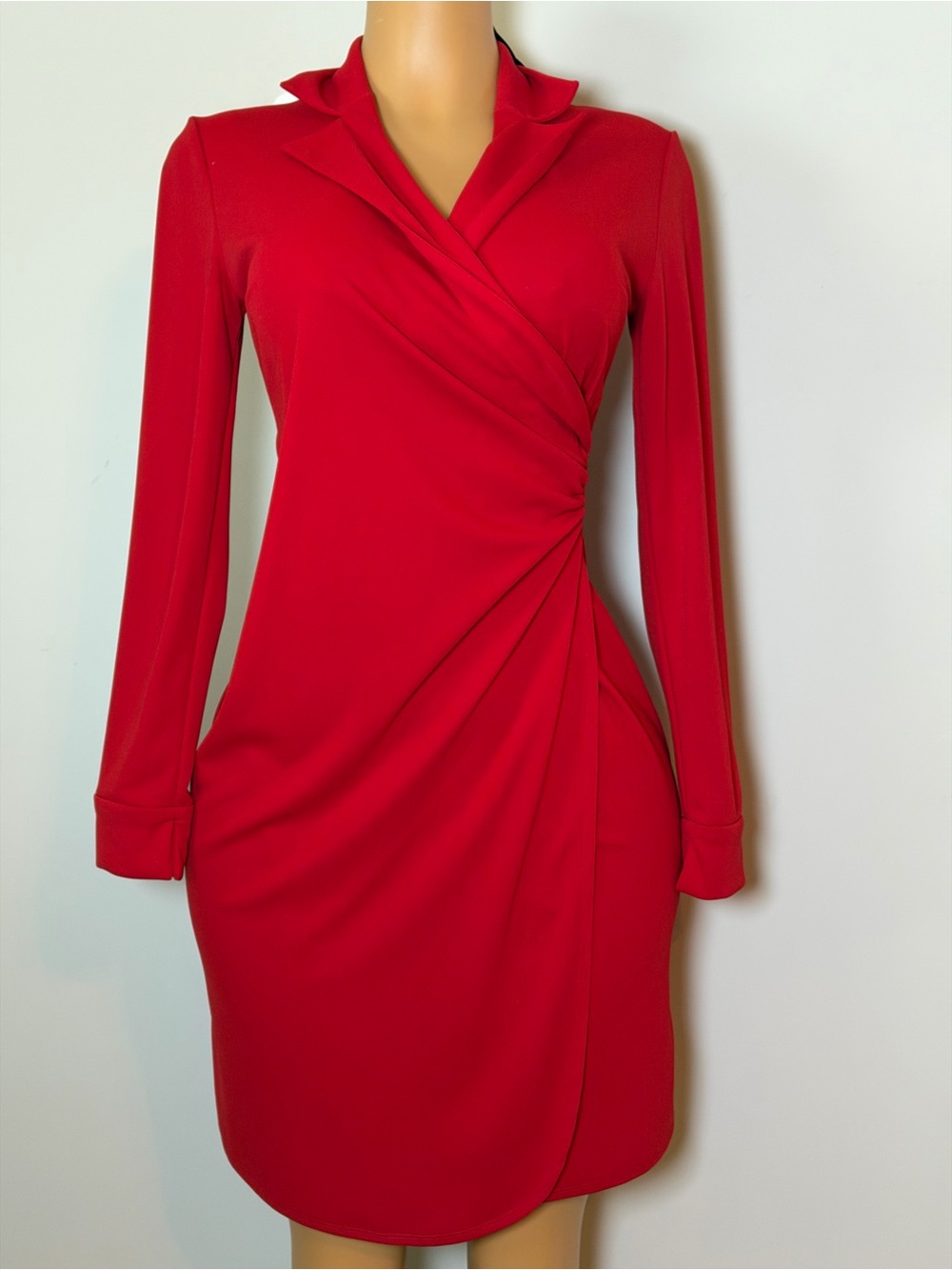 Express Red Long Sleeve Faux-Wrap Dress